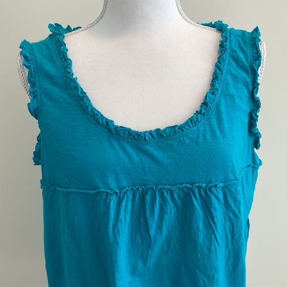 Loft Teal Sleeveless Top With Ruffles. Large - Picture 2 of 5